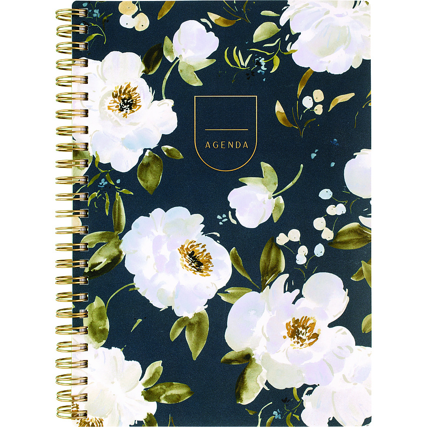 Cambridge Leah Bisch Weekly/Monthly Floral Planner, Floral Artwork, 8.5 x 6.38, Blue/White/Gold Cover, 12-Month (Jan to Dec): 2025 (LB34200)