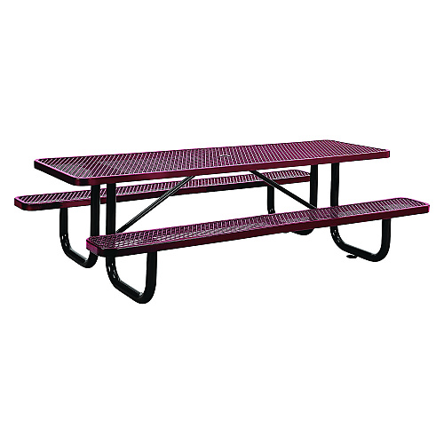 Global Industrial Expanded Steel Picnic Table, Rectangular, 96 x 62 x 29.5, Red Top, Red Base/Legs (277153RD)