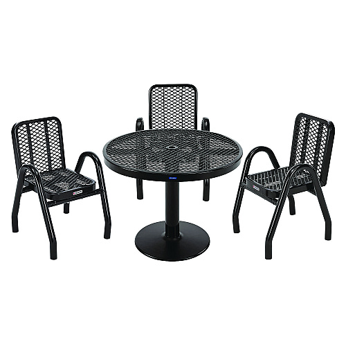 Global Industrial Outdoor Dining Set, Round, 36" dia x 29"h, Black Top, Black Base/Legs (348122BK)