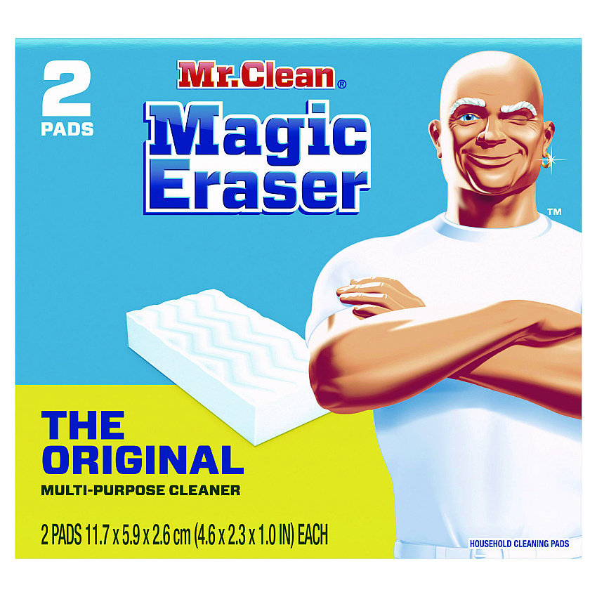 Mr. Clean Magic Eraser, 4.6 x 2.3, 1" Thick, White, 2/Pack, 12 Packs/Carton (43515)