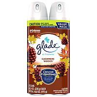 Glade Air Freshener, Cashmere Woods Scent, 8.3 oz Aerosol Can, 2/Pack (346577PK)