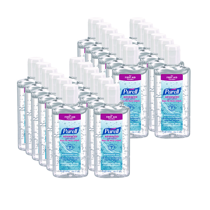 PURELL Advanced Hand Sanitizer Refreshing Gel, 4 oz Flip-Cap Bottle, Clean Scent, 24/Carton (965124)