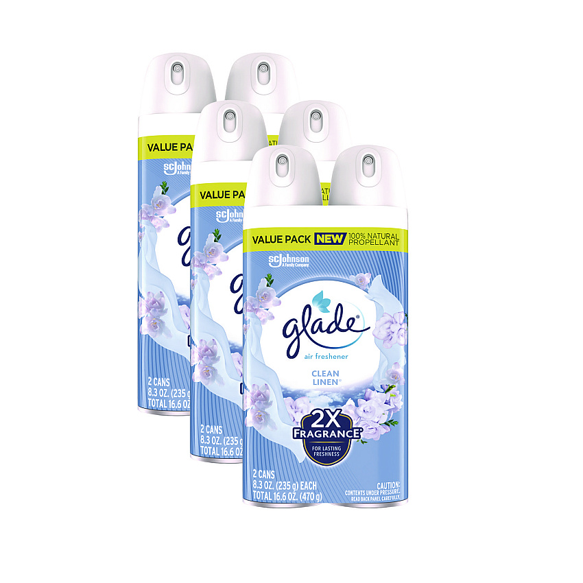 Glade Air Freshener, Clean Linen Scent, 8.3 oz, 2/Pack, 3Packs/Carton (346578)