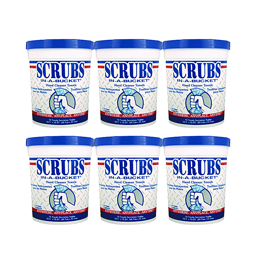 SCRUBS Hand Cleaner Towels, 1-Ply, 10 x 12, Citrus, Blue/White, 72/Bucket, 6 Buckets/Carton (42272CT)