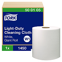 Tork Light Duty Cleaning Cloth, Giant Roll, 1-Ply, 9 x 12.4, White, 1,450 Sheet Roll/Carton (500105)