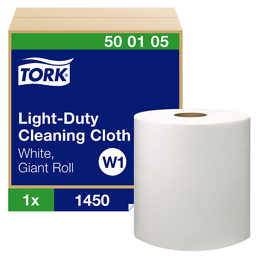 Tork Light Duty Cleaning Cloth, Giant Roll, 1-Ply, 9 x 12.4, White, 1,450 Sheet Roll/Carton (500105)