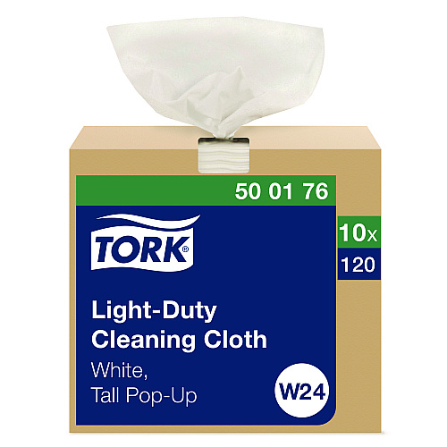 Tork Light Duty Cleaning Cloth Pop Up Box, 1-Ply, 8.3 x 16.1, White, 120 Cloths/Pack, 10 Packs/Carton (500176)