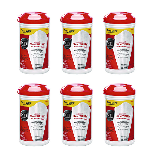 No-Rinse Sanitizing Multi-Surface Wipes, Unscented, White, 175/Container, 6/Carton (P66784)