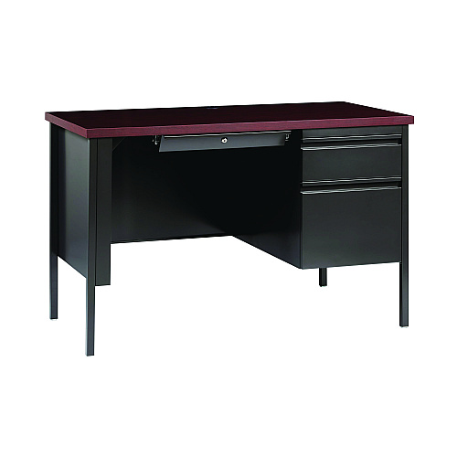 Alera Single Pedestal Steel Desk, 45" x 24" x 29.5", Mahogany/Charcoal, Charcoal Legs (ALEHSD4524CM)