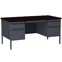 Alera Double Pedestal Steel Desk, 60" x 30" x 29.5", Mahogany/Charcoal, Charcoal Legs (ALEHSD6030CM)