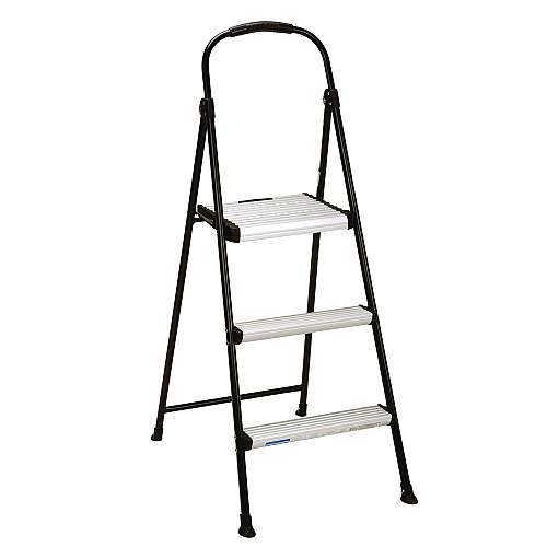 3-step Stepstool, 250 Lb Capacity, 28.75" Working Height, 28.35" Spread, Black/silver