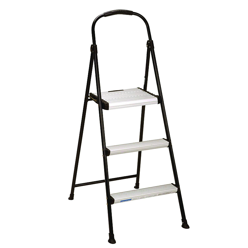 3-step Stepstool, 250 Lb Capacity, 28.75" Working Height, 28.35" Spread, Black/silver