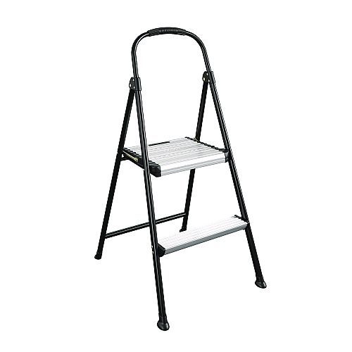 2-step Stepstool, 250 Lb Capacity, 19" Working Height, 22.5" Spread, Black/silver
