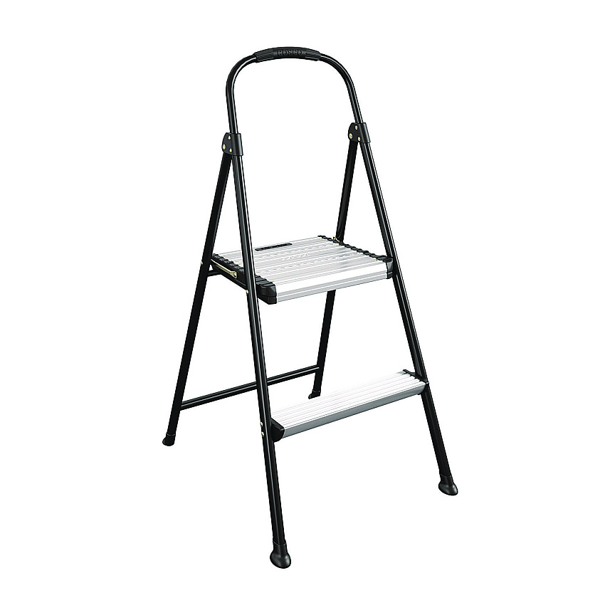 2-step Stepstool, 250 Lb Capacity, 19" Working Height, 22.5" Spread, Black/silver