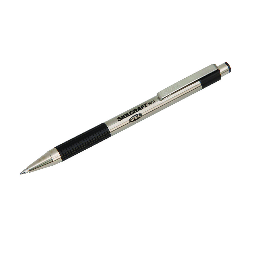 AbilityOne 7520017024609, SKILCRAFT Zebra Stainless-Steel Gel Pen, Retractable, Medium 0.7 mm, Black Ink, Silver/Black Barrel, 2/Pack