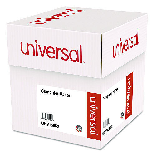 Universal Printout Paper, 1-Part, 20 lb Bond Weight, 14.88 x 11, White/Green Bar, 2,400/Carton (UNV15852)