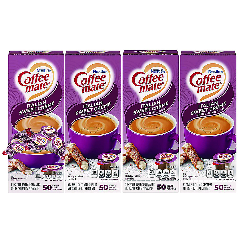 Coffee-mate Liquid Coffee Creamer, Italian Sweet Creme, 0.38 oz Mini Cups, 50/Box, 4 Boxes/Carton, 200 Total/Carton (84652CT)