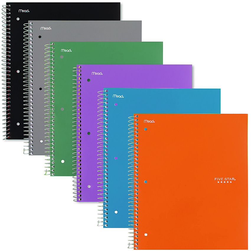 Five Star Wirebound Notebook with 2 Pockets, 1-Subject, Quadrille Rule (4 sq/in), Randomly Assorted Cover Color, (100) 11 x 8.5 Sheets (06190)