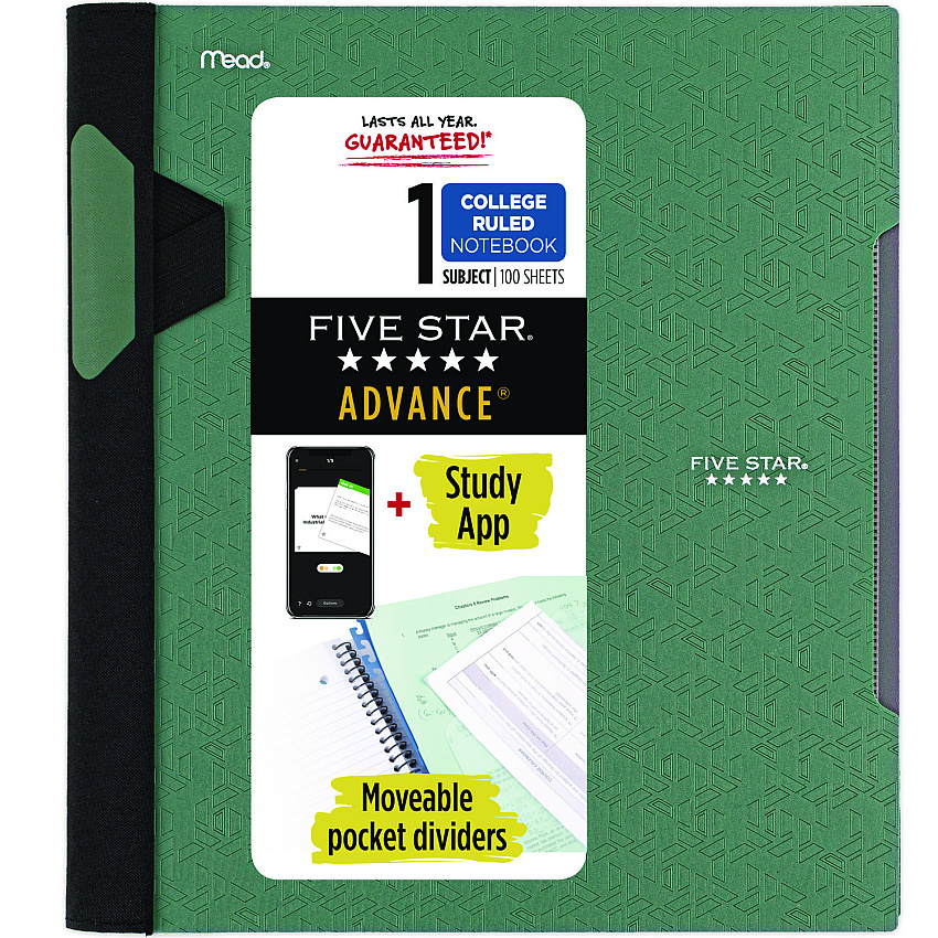 Five Star Advance Wirebound Notebook, Two Pockets, 1-Subject, Medium/College Rule, Randomly Assorted Cover Color, (100) 11 x 8.5 Sheets (06322)