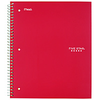 Five Star Wirebound Notebook, 1-Subject, Medium/College Rule, Red Cover, (100) 11 x 8.5 Sheets (72053)