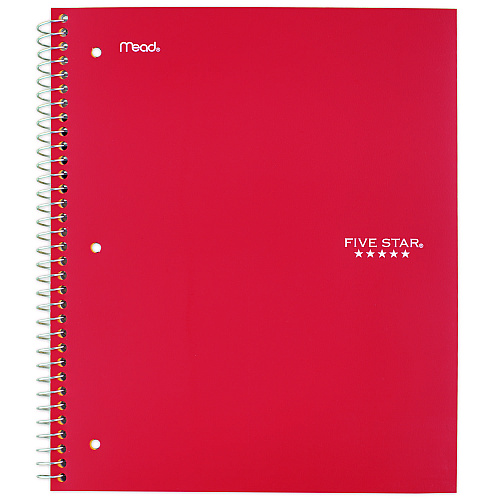 Five Star Wirebound Notebook, 1-Subject, Medium/College Rule, Red Cover, (100) 11 x 8.5 Sheets (72053)