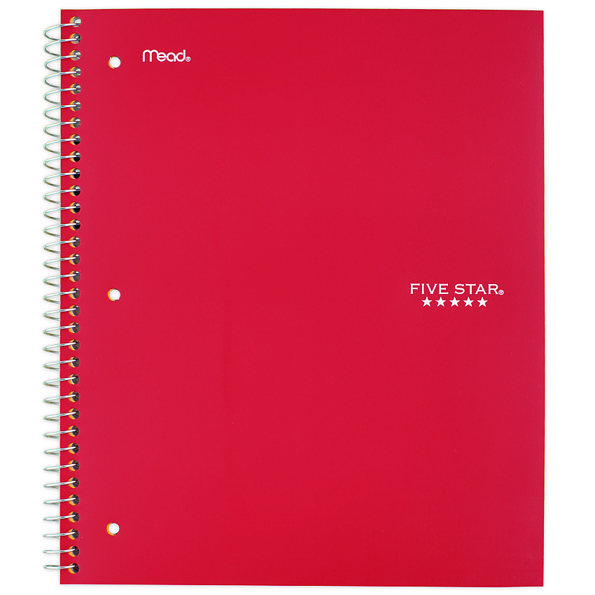 Five Star Wirebound Notebook, 1-Subject, Medium/College Rule, Red Cover, (100) 11 x 8.5 Sheets (72053)