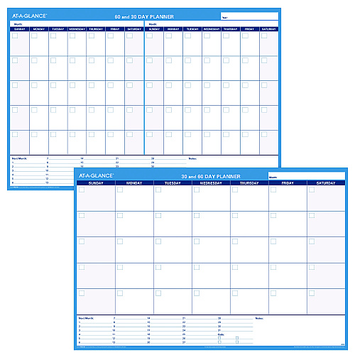 AT-A-GLANCE 30/60-Day Undated Horizontal Erasable Wall Planner, 48 x 32, White/Blue Sheets, Undated (PM33328)