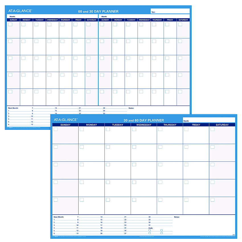 AT-A-GLANCE 30/60-Day Undated Horizontal Erasable Wall Planner, 48 x 32, White/Blue Sheets, Undated (PM33328)