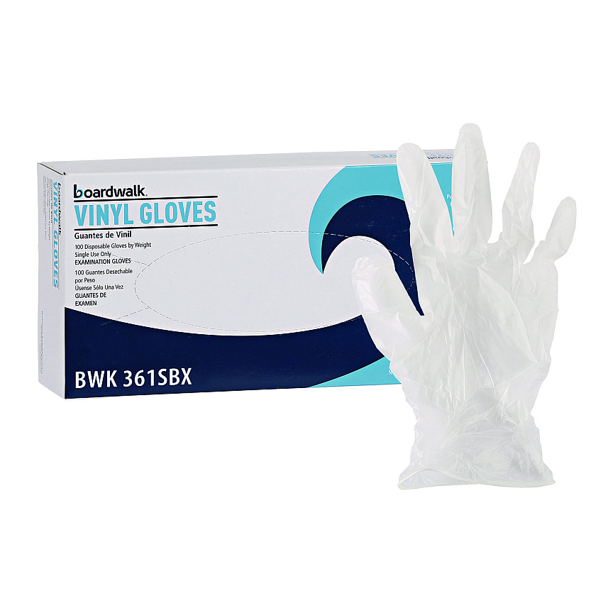 Boardwalk&reg; Exam Vinyl Gloves, Clear, Small, 5 mil, 100/Box (BWK361SBX)