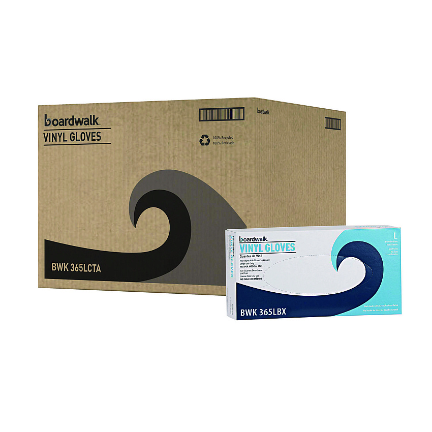 Boardwalk&reg; General Purpose Vinyl Gloves, Clear, Large, 1000/Carton (BWK365LCT)