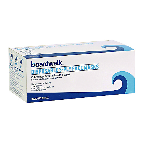 Boardwalk&reg; Three-Ply General Use Face Mask, Blue, 50/Box (BWKMS2000BX)