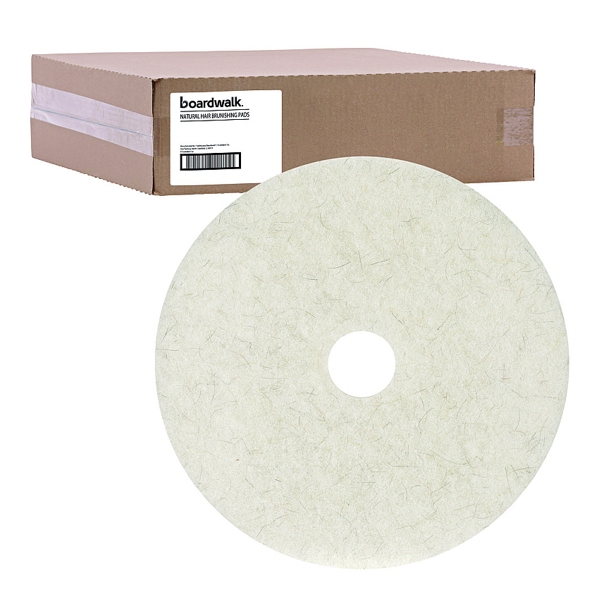 Boardwalk Natural Burnishing Floor Pads, 17" Diameter, White, 5/Carton (BWK4017NAT)