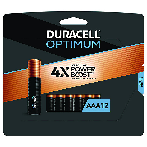 Duracell Optimum Alkaline AAA Batteries, 12/Pack (OPT2400B12PR)