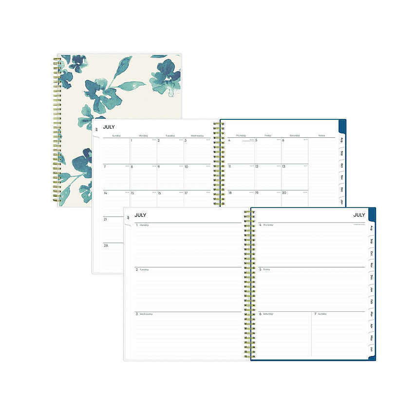 Blue Sky Bakah Blue Academic Year Weekly/Monthly Planner, Floral Artwork, 11 x 8.5, Blue/White Cover, 12-Month (July-June): 2025-2026 (131951)
