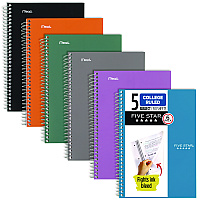Five Star Wirebound Notebook, 5-Subject, Medium/College Rule, Assorted Cover Color, (150) 9.5 x 6.63 Sheets, 6/Pack (840030A)
