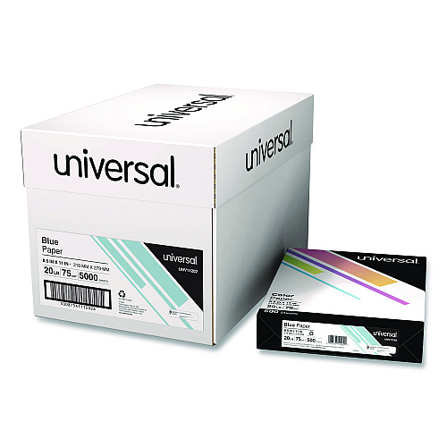 Universal Deluxe Colored Paper, 20 lb Bond Weight, 8.5 x 11, Blue, 500 Sheets/Ream, 10 Reams/Carton (UNV11202CT)