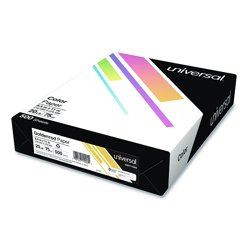 Universal Deluxe Colored Paper, 20 lb Bond Weight, 8.5 x 11, Goldenrod, 500/Ream (UNV11205)