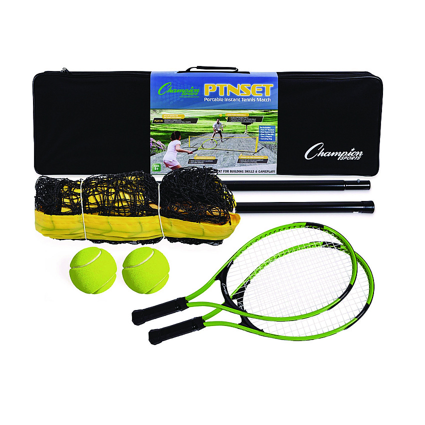 Champion Sports Tennis Net Set with 2 Rackets and 2 Tennis Balls (PTNSET)