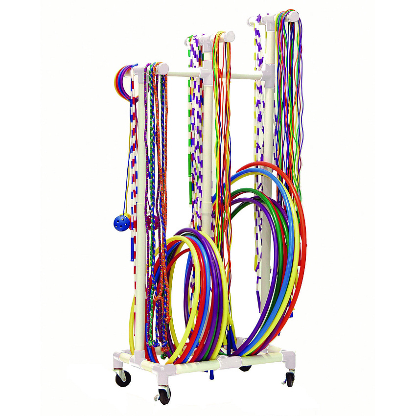 Champion Sports Jump Rope and Hoop Cart, Plastic, 19 x 28 x 69, White (RHRACK)