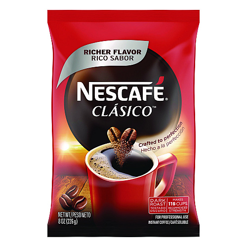 Nescaf Clasico Dark Roast Instant Coffee, 8 oz Pouch (70948)