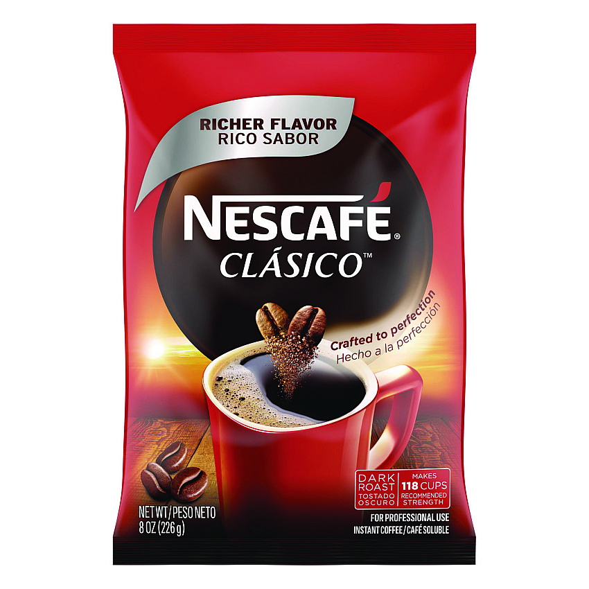 Nescaf Clasico Dark Roast Instant Coffee, 8 oz Pouch (70948)
