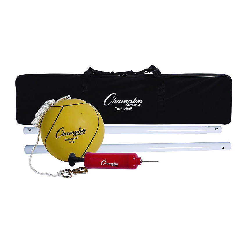 Champion Sports Deluxe Tetherball Tournament Set, Ball/24" Telescopic Poles/102" Cord/Carry Case/Pump/Needle (CG207)