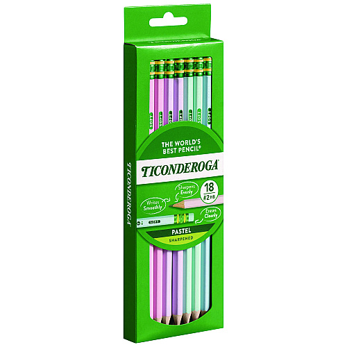 Ticonderoga Pre-Sharpened Pencil, 2.2 mm, HB (#2), Black Lead, Pastel Assorted Barrel, 18/Pack (X13718)
