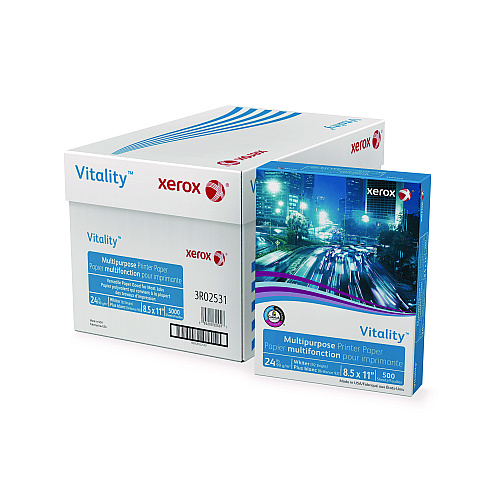 Xerox Vitality Multipurpose Print Paper, 92 Bright, 24 lb Bond Weight, 8.5 x 11, White, 500 Sheets/Ream, 10 Reams/Carton (3R02531)