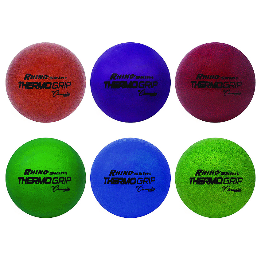 Champion Sports Rhino Skin Thermo Grip Dodgeball Set, 6.3" Diameter, Assorted Colors, 6/Set (RXTHRMSET)