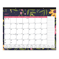 Blueline Academic 18-Month Desk Pad Calendar, Floral Artwork, 22 x 17, White/Multicolor Sheets, Black Headband, July 2025 to Dec 2026 (CA1716BD)
