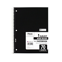 Mead Spiral Notebook, 3-Hole Punched, 1-Subject, Wide/Legal Rule, Randomly Assorted Cover Color, (70) 10.5 x 7.5 Sheets (05510)