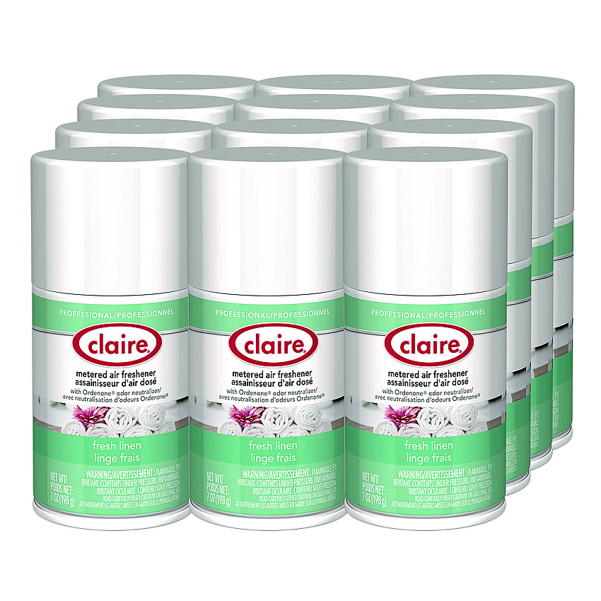Claire Metered Air Freshener, Fresh Linen, 11 oz Aerosol Spray, 12/Carton (110)