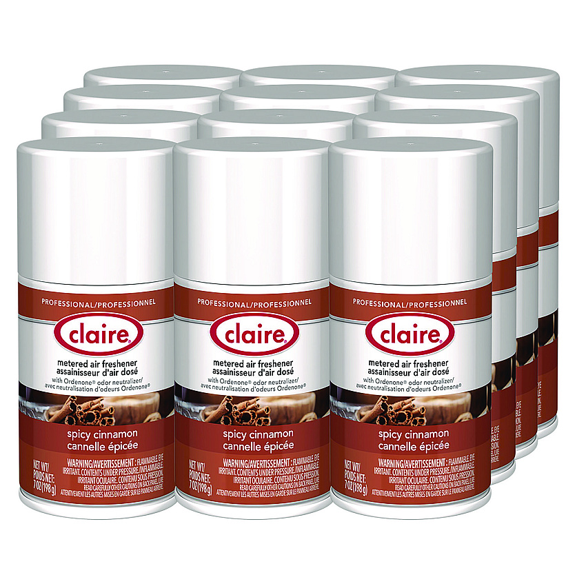 Claire Metered Air Freshener, Cinnamon, 11 oz Aerosol Spray, 12/Carton (122)
