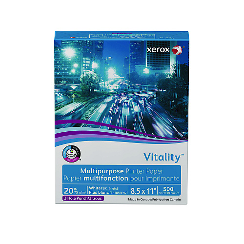 Xerox Vitality Multipurpose Print Paper, 92 Bright, 3-Hole, 20 lb Bond Weight, 8.5 x 11, White, 500/Ream (3R02641RM)
